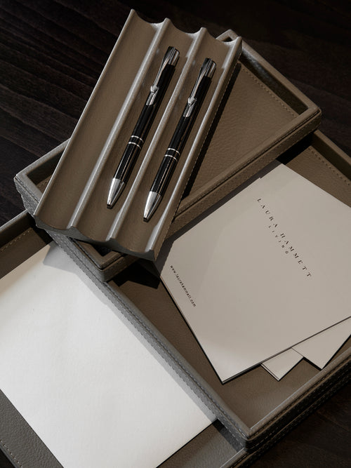 Adler Leather Stacking Desk Trays - Smoke