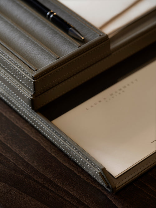 Adler Leather Stacking Desk Trays - Smoke