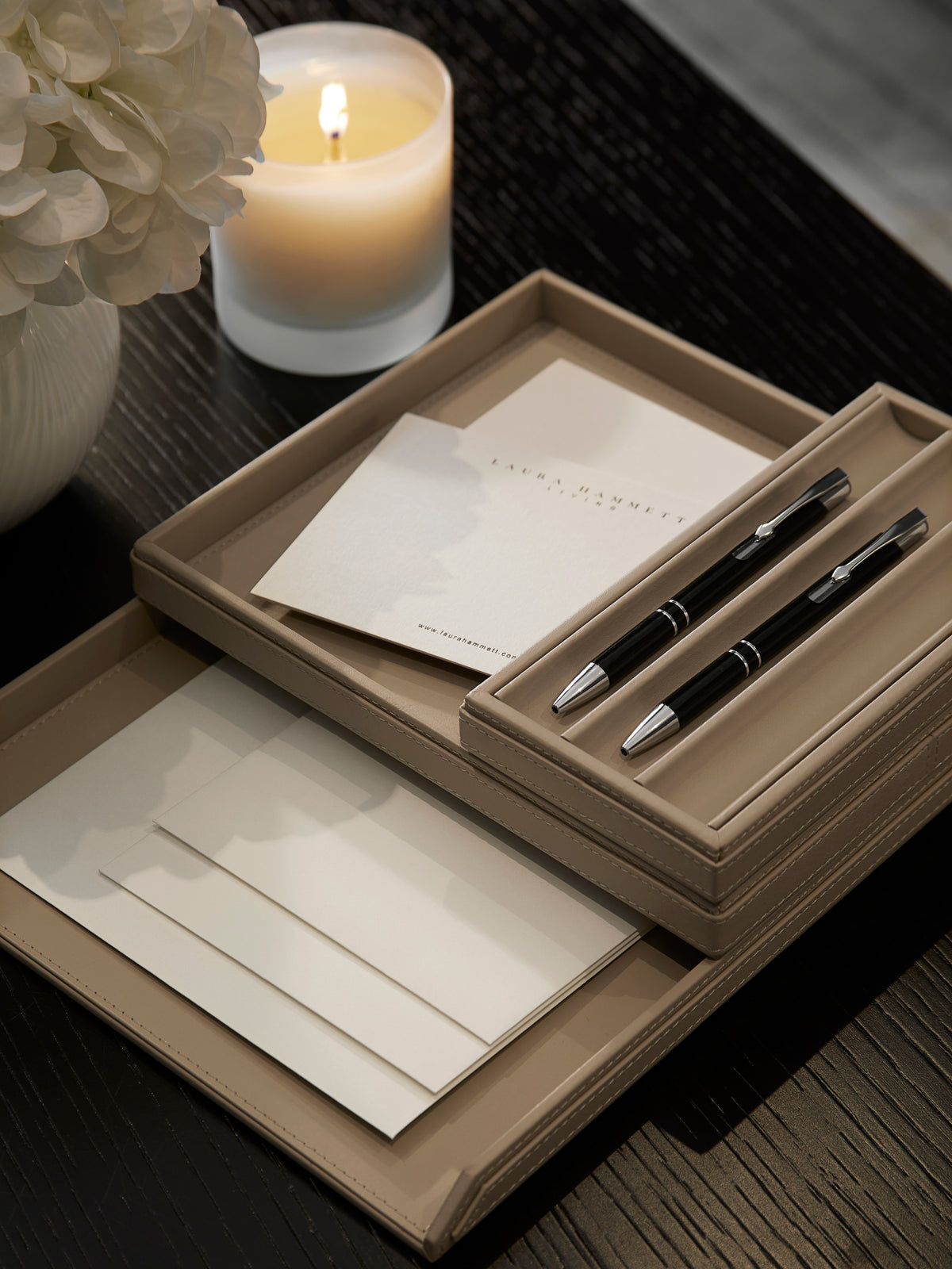 Adler Leather Stacking Desk Trays